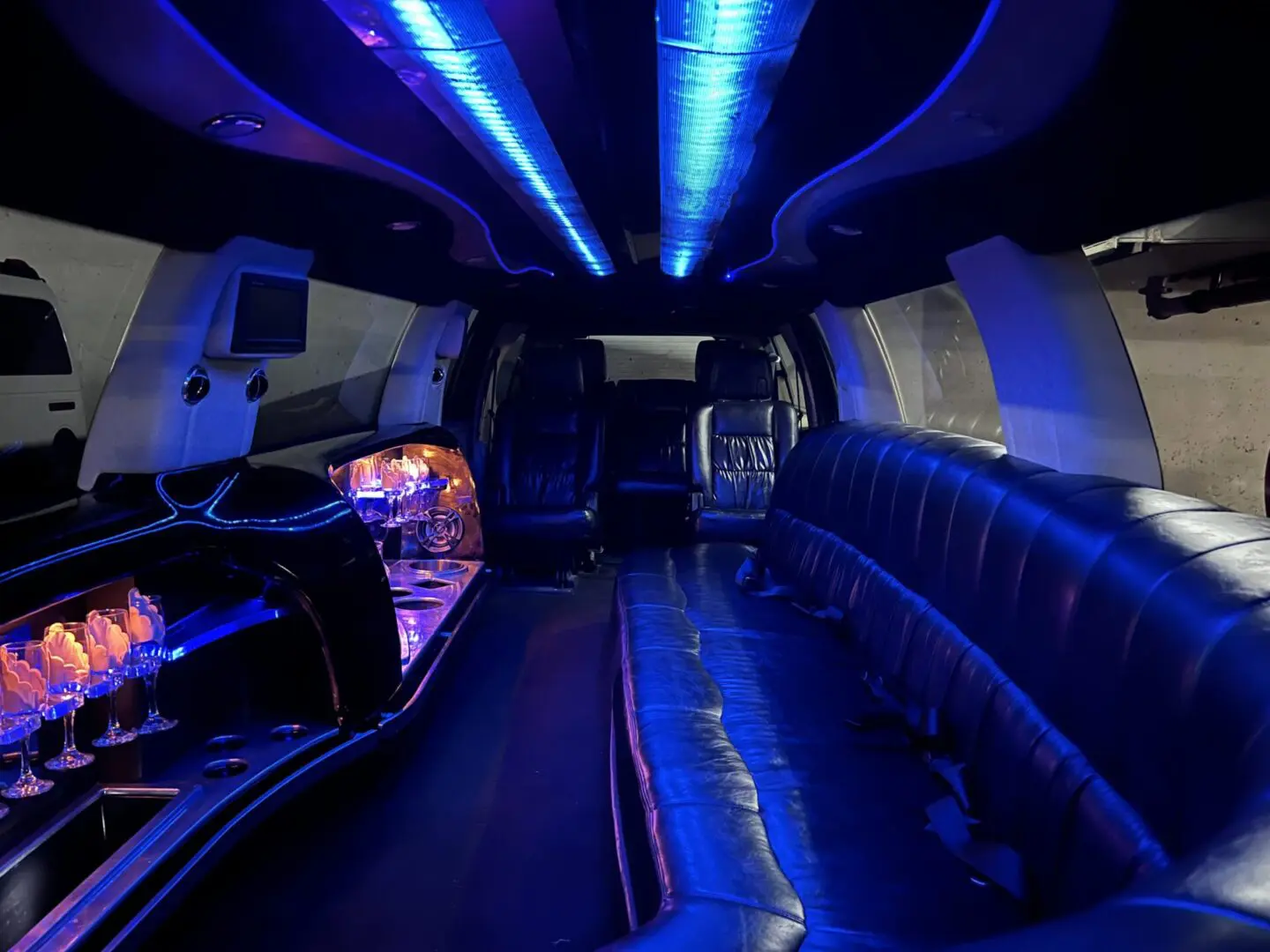 An image of the interior of a Krystal-built stretch limousine