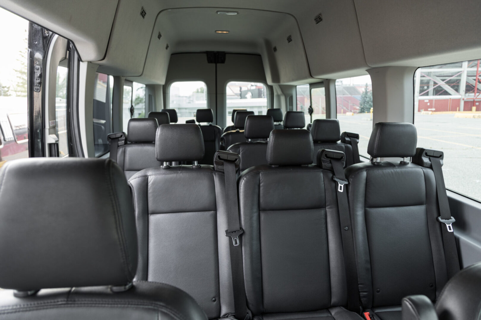 A view of the back seats in a van.