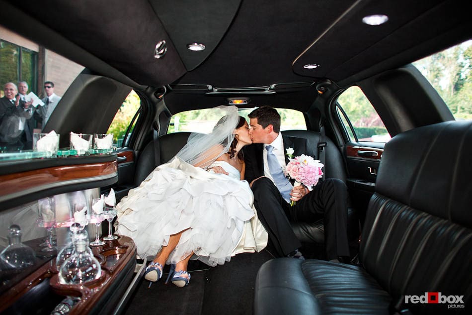 Couple in wedding limoUsine cascade limo service calgary