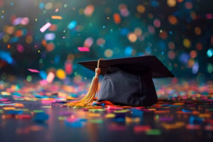 Graduation cap with confetti